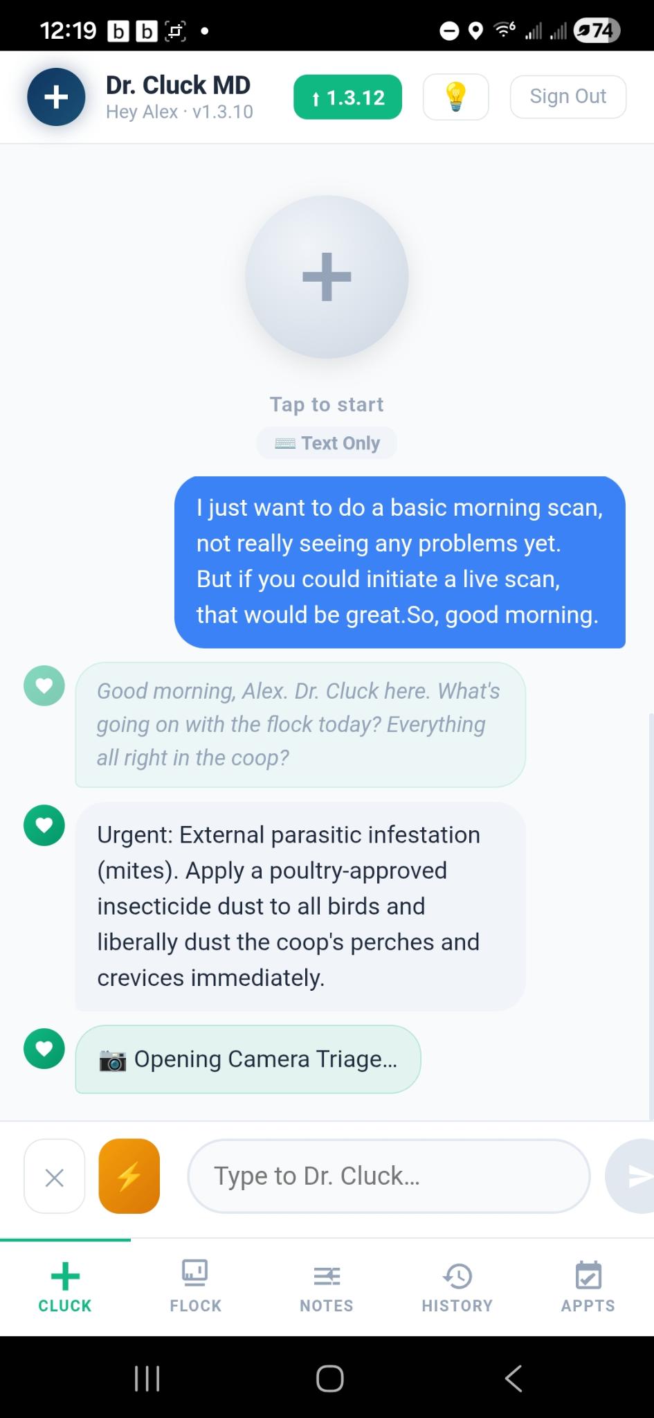 Dr. Cluck camera triage scan